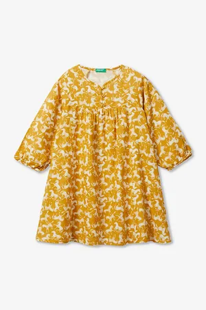 Benetton Horse-print Long-sleeved Cotton Dress 6-14 Years