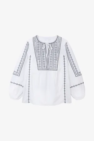 The White Company Tie-neck Embroidered Organic-cotton Blouse
