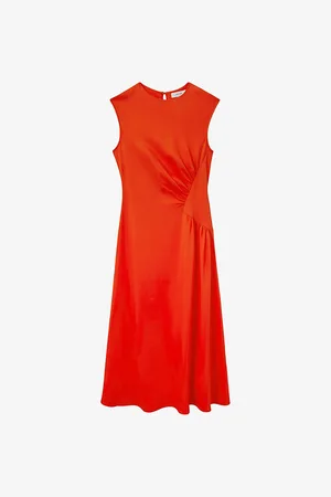 Reiss Stacy Ruched-waist Stretch-woven Midi Dress