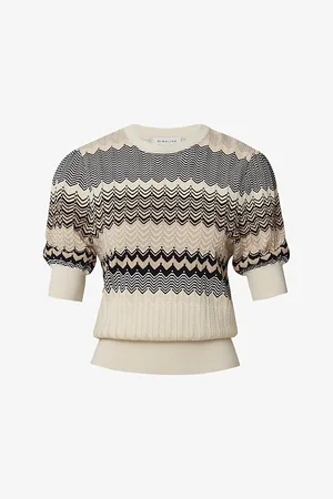 By Malina Claudi Graphic-print Puff-sleeve Knitted Top