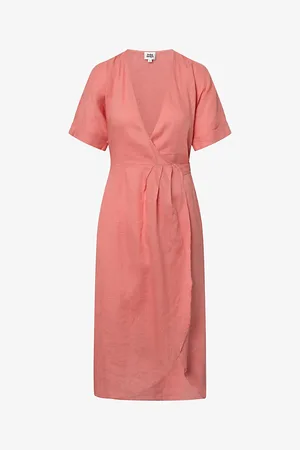 Twist & tango Mya Wrap-front Short-sleeve Linen Midi Dress