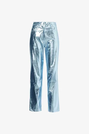 Amy Lynn Metallic Straight-leg High-rise Faux-leather Trousers
