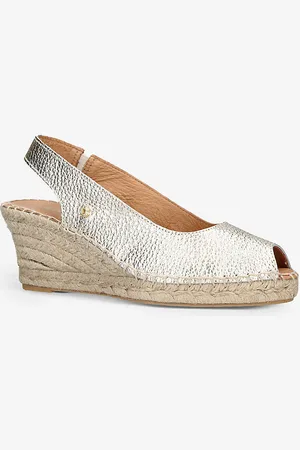 Carvela Comfort Sharon Logo-embellished Metallic-leather Wedge Espadrilles