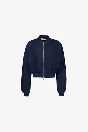 The Frankie Shop Micky Padded-shoulder Cropped Denim Bomber Jacket