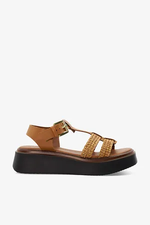 Dune Lyons T-bar Woven Leather Flatform Sandals