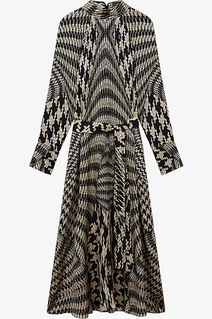 Reiss Kate Houndstooth-print Woven Midi Dress