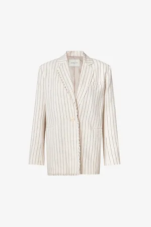 By Malina Ariana Fringe-trim Relaxed-fit Linen Blazer