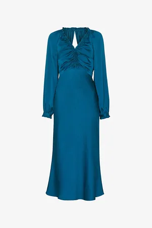 Whistles Aurora Gathered-bodice Satin Midi Dress