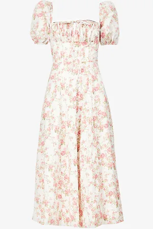 House Of Cb Tallulah Puffed-sleeve Woven Midi Dress