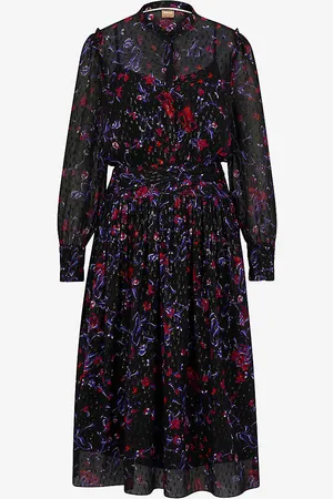 HUGO BOSS Floral-print Pleated Silk-blend Midi Dress