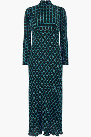 Whistles Abacus High-neck Checked Woven Midi Dress