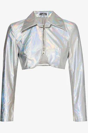 Amy Lynn Holographic Cropped Faux-leather Jacket