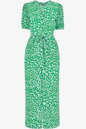 Whistles Smooth Leopard-print Puff-sleeve Woven Jumpsuit
