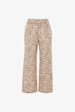 Whistles Palm-print Elasticated-waist Linen-blend Trousers