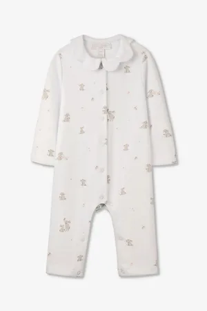 The Little White Company Hoppy Bunny-print Scallop-collar Organic-cotton Romper 0-24 Months