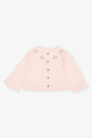 Benetton Floral-embroidered Cotton-linen Blend Knitted Cardigan 1-18 Months
