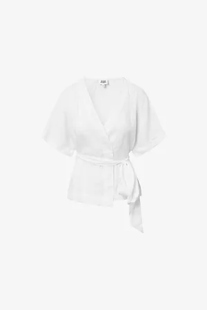 Twist & tango Reese Wrap-front Short-sleeve Linen Top