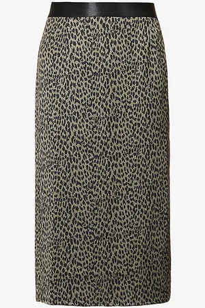 IKKS Leopard-print Satin Midi Skirt