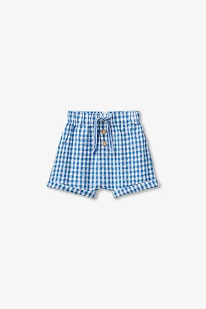 Benetton Logo-embroidered Elasticated-waist Gingham Cotton Shorts 1-18 Months