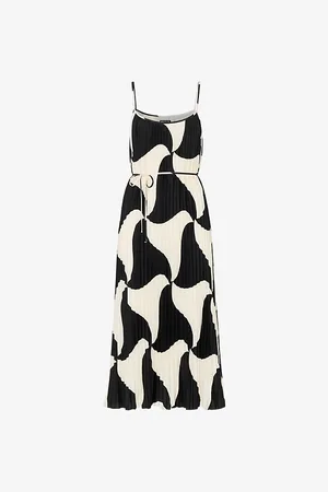Whistles Triangle Swirl-print Pleated Recycled-polyester Midi Dress