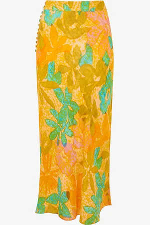 Whistles Palm Floral-print Button-embellished Woven Midi Skirt