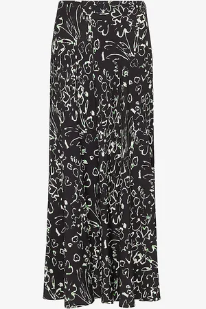 Whistles Scribble Bouquet Floral-print Fluted Woven Midi Skirt