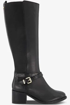 Dune Tildy Strap-embellished Leather Knee-high Heeled Boots