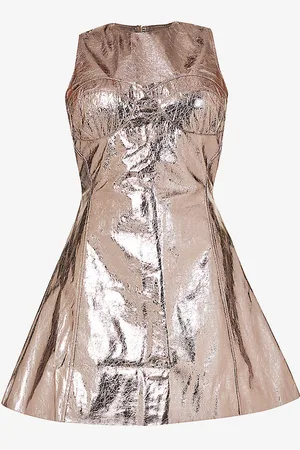 Amy Lynn Metallic Round-neck Faux-leather Mini Dress