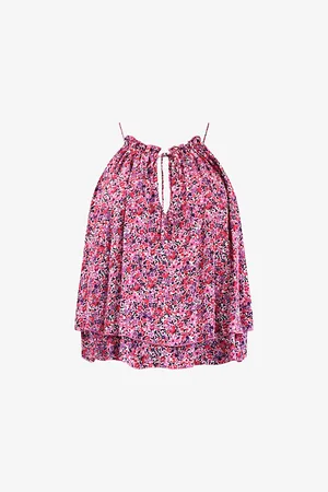 Ro&Zo Floral-print Halter-neck Woven Blouse
