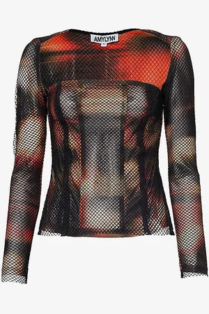 Amy Lynn Abstract-print Slim-fit Stretch-mesh Top