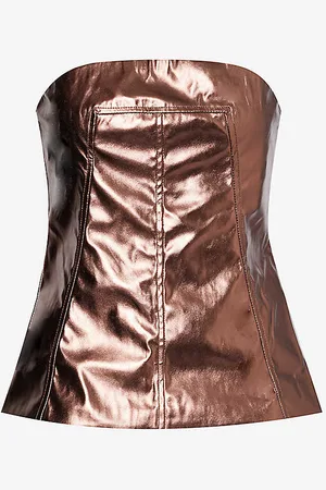 Amy Lynn Bandeau Metallic Faux-leather Top
