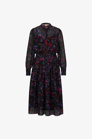 HUGO BOSS Floral-print Pleated Silk-blend Midi Dress