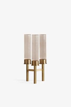 SOHO Catcliffe Triple Glass and Brass Candelabra 48cm