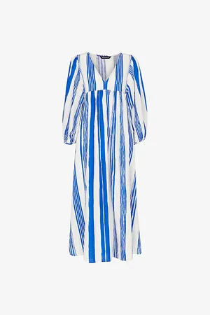Whistles Gloral Stripe-print Relaxed-fit Cotton and Linen-blend Midi Dress