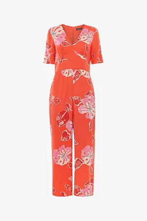 Whistles Aimee Hibiscus-print Short-sleeve Woven Jumpsuit