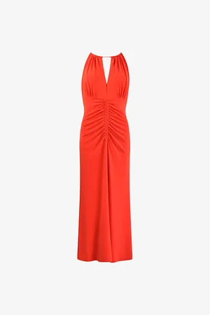 Ro&Zo Halterneck Gathered Stretch-jersey Midi Dress
