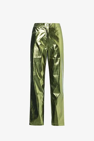 Amy Lynn Metallic Straight-leg High-rise Faux-leather Trousers