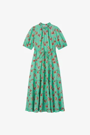 LK Bennett Hedy Floral-print Puff-sleeve Cotton Midi Dress