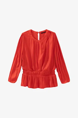 IKKS Asymmetric-front Peplum Satin Blouse