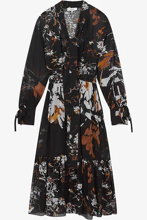 Reiss Charlotte Floral-print Belted-waist Woven Midi Dress