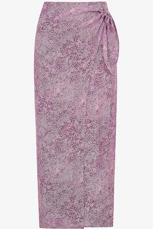 Whistles Graphic-print Side-tie Woven Midi Skirt