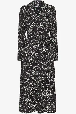 Whistles Scribble Bouquet-pattern Self-tie Woven Midi Dress