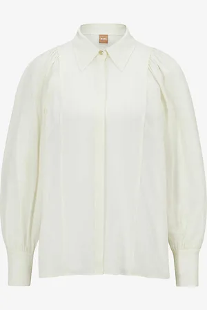 HUGO BOSS Point-collar Gathered-shoulders Silk Blouse