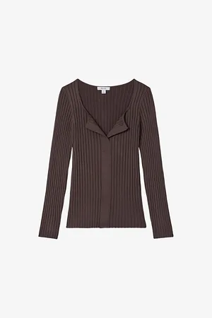 Reiss Monica Open-collar Stretch Rib-knit Top