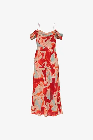 Whistles Marble-print Cowl-neck Woven Midi Dress