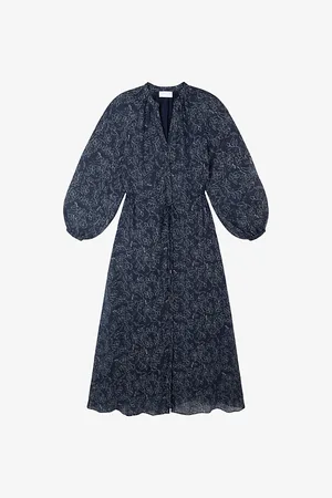The White Company Flower Outline and Small Polka-dot Printed Woven Midi Dress