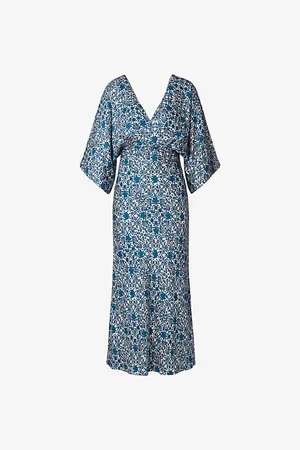By Malina Juno Floral-print V-neck Satin Midi Dress