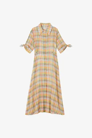 LK Bennett Saffron Check-print Cotton Midi Dress
