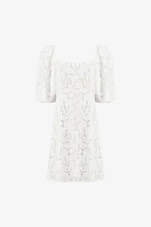 Ro&Zo Square-neck Puff-sleeve Lace Woven Mini Dress