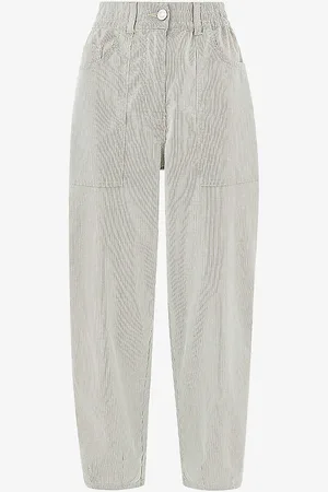 Whistles Tessa Striped Tapered Mid-rise Stretch-cotton Trousers